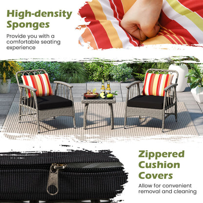 Juego de muebles de patio de mimbre de PE de 3 piezas con respaldo ajustable de 5 niveles - Gris