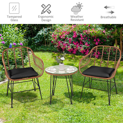 3 Pieces Patio Rattan Bistro Set with Cushion-Black
