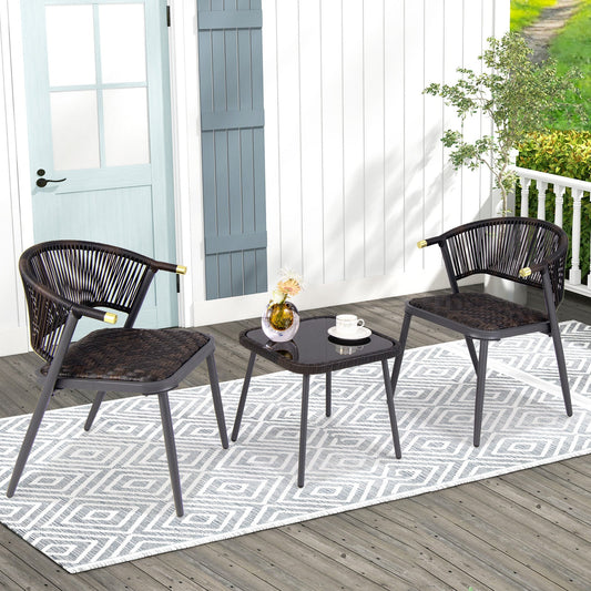 3 Pieces Patio Rattan Furniture Set for Backyard Poolside-Brown and Black - Tampa Home & Garden Store
