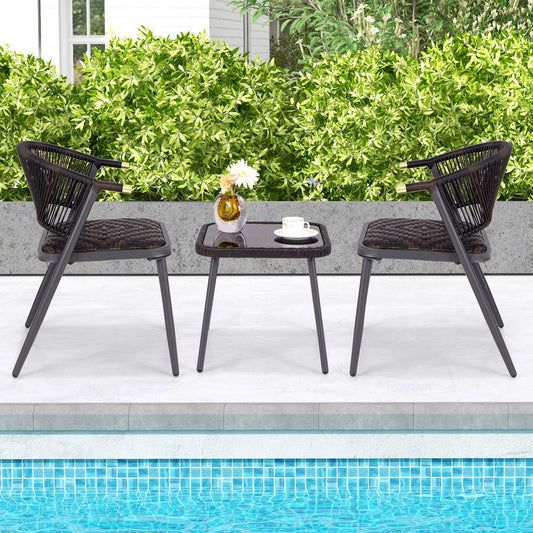 3 Pieces Patio Rattan Furniture Set for Backyard Poolside-Brown and Black - Tampa Home & Garden Store