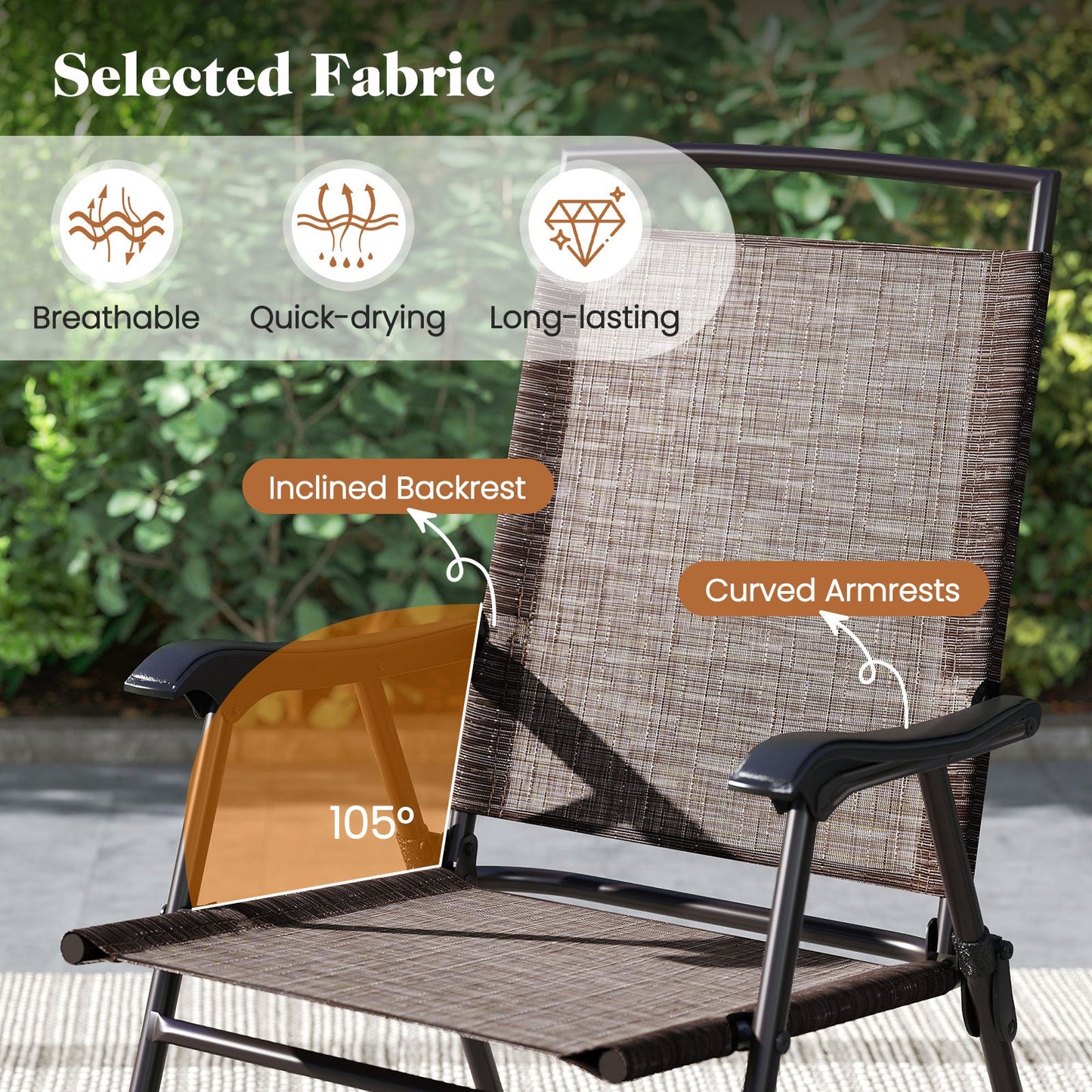 3 Pieces Patio Round Table and Folding Chairs Set with Rippled Tempered Glass Tabletop