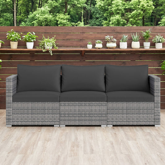 3 Pieces Patio Sectional Sofa Set PE Rattan Modular Couch Furniture Set with Soft Cushions - Tampa Home & Garden Store