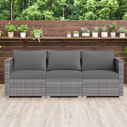 3 Pieces Patio Sectional Sofa Set PE Rattan Modular Couch Furniture Set with Soft Cushions