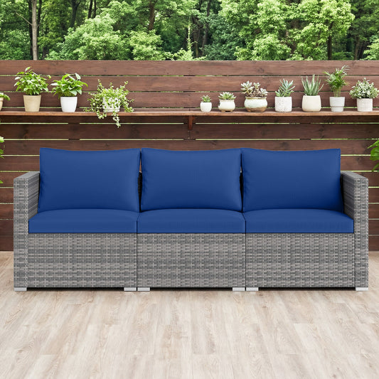 3 Pieces Patio Sectional Sofa Set PE Rattan Modular Couch Furniture Set with Soft Cushions - Tampa Home & Garden Store