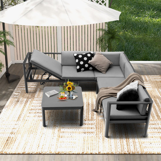 3 Pieces Aluminum Patio Furniture Set with 6-Level Adjustable Backrest-Gray - Tampa Home & Garden Store