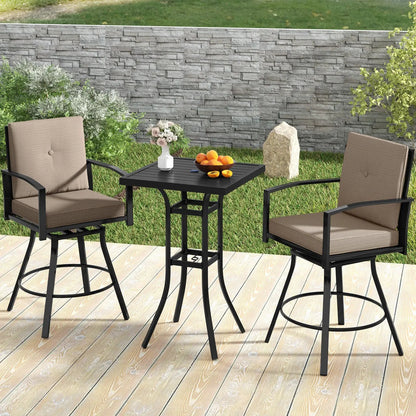 Brown 3 Piece Patio Swivel Bar Set Soft Cushions