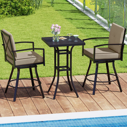 Brown 3 Piece Patio Swivel Bar Set Soft Cushions