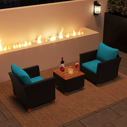Patio Rattan Set with Ottomans and Glass Table