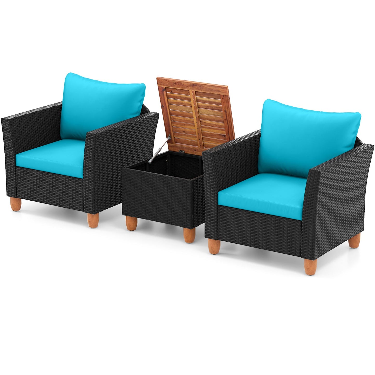 3 Pieces Outdoor Patio Rattan Furniture Set with Coffee Table-White