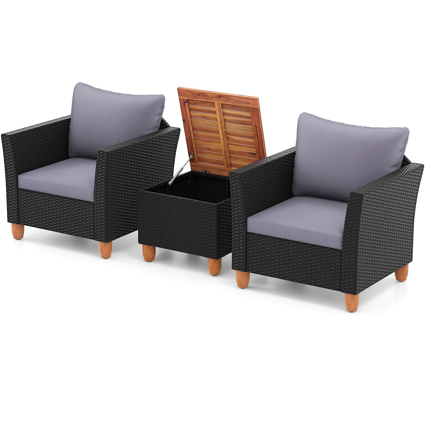 3 Pieces Outdoor Patio Rattan Furniture Set with Coffee Table-White