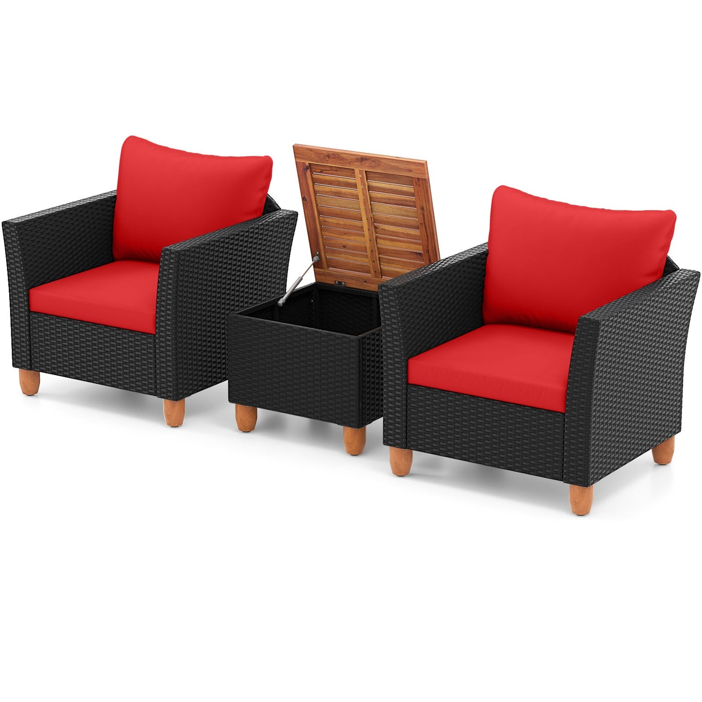 3 Pieces Outdoor Patio Rattan Furniture Set with Coffee Table-White