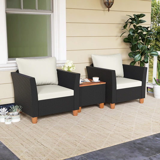 3 Pieces Outdoor Patio Rattan Furniture Set with Coffee Table-White - Tampa Home & Garden Store