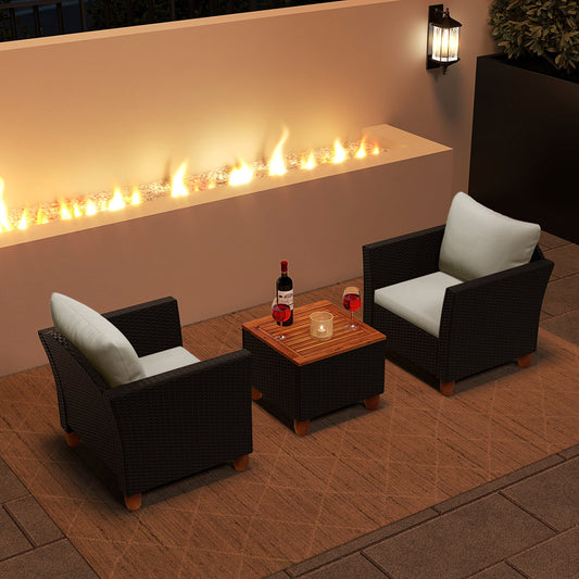 3 Pieces Outdoor Patio Rattan Furniture Set with Coffee Table-White - Tampa Home & Garden Store