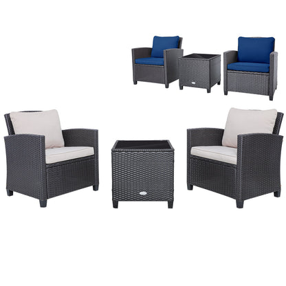 3 Pcs Patio Rattan Furniture Set Cushioned Conversation Set Coffee Table -Black