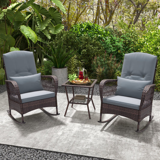 3 Pieces Rocking Bistro Set with 2-Tier Coffee Table - Tampa Home & Garden Store