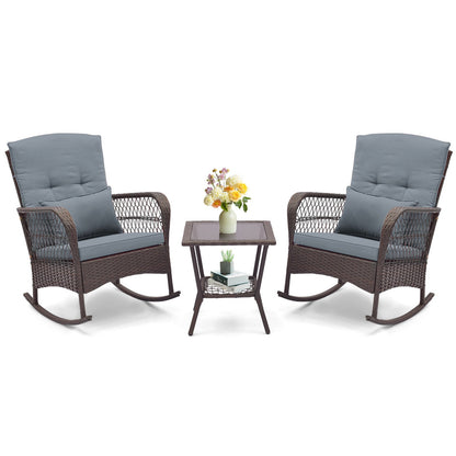 3 Pieces Rocking Bistro Set with 2-Tier Coffee Table