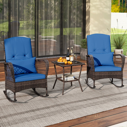 3 Pieces Rocking Bistro Set with 2-Tier Coffee Table - Tampa Home & Garden Store