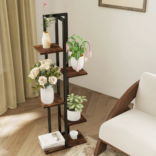 Tall wood plant stand set 4/5/6-tier Rustic Brown, 3-piece indoor plant stands Garden on Tampa Home & Garden Store