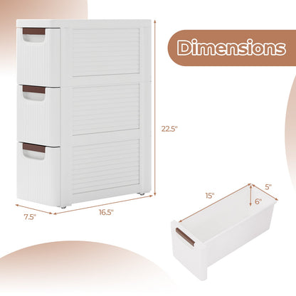 Unidad organizadora rodante de 3/4/5/6 cajones Gabinete de almacenamiento estrecho con ruedas incorporadas para espacios pequeños-3-cajones