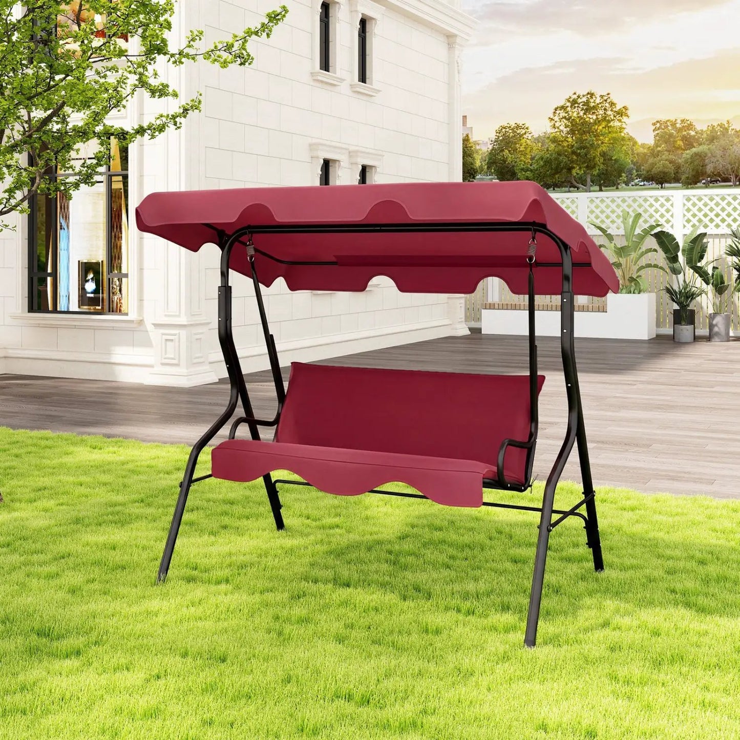 Three Seat Porch Swing with Canopy and Cushions