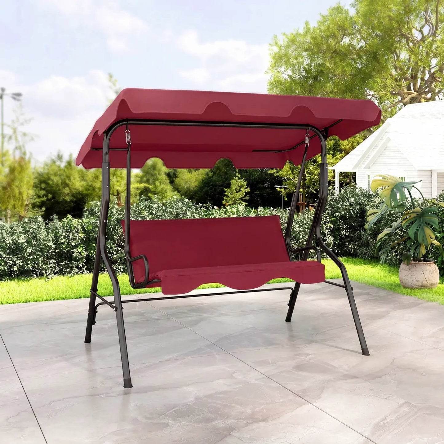 Three Seat Porch Swing with Canopy and Cushions