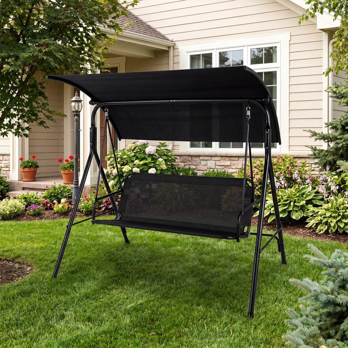 3-Seat Patio Swing Chair With Adjustable Canopy