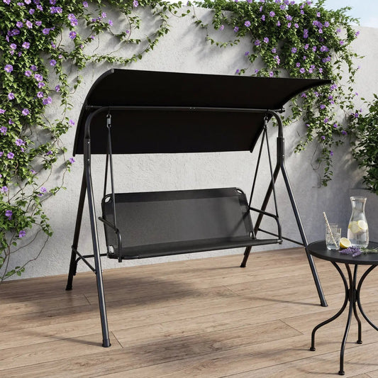 DirectDeals 3-Seat Patio Swing with adjustable canopy, black metal frame supports 800 lbs on Tampa Home & Garden Store