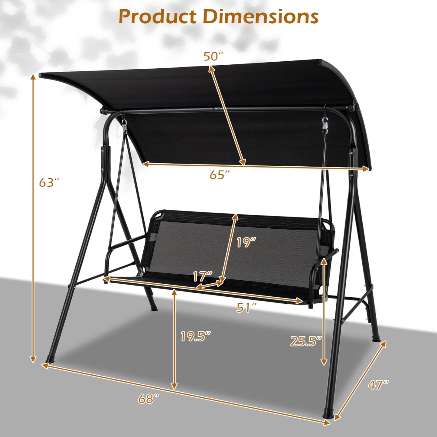 3-Seat Patio Swing Chair With Adjustable Canopy