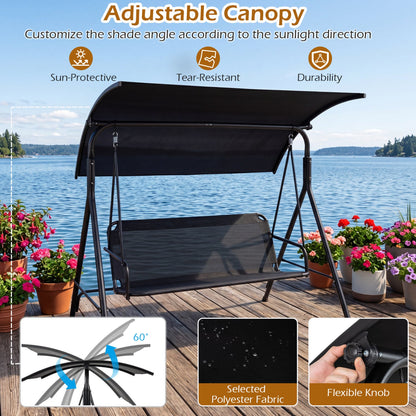 3-Seat Patio Swing Chair With Adjustable Canopy