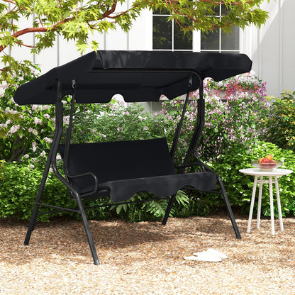 Columpio de jardín con dosel para 3 personas, estructura de acero acolchada, negro