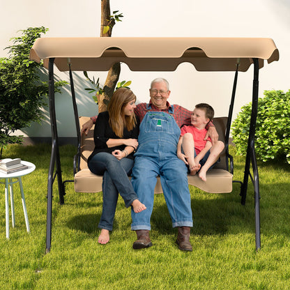 3 Seat Outdoor Patio Canopy Swing with Cushioned Steel Frame-Beige