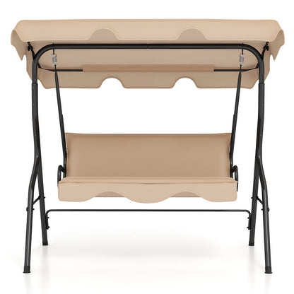 3 Seat Outdoor Patio Canopy Swing with Cushioned Steel Frame-Beige