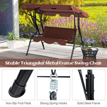 3 Seat Outdoor Patio Canopy Swing with Cushioned Steel Frame-Brown