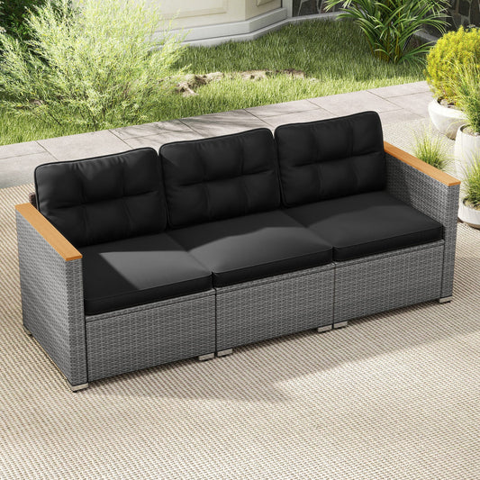 3-Seat Patio Couch Sofa PE Rattan Loveseat Furniture Set with Deep Seating and Cushion-Mix Grey - Tampa Home & Garden Store