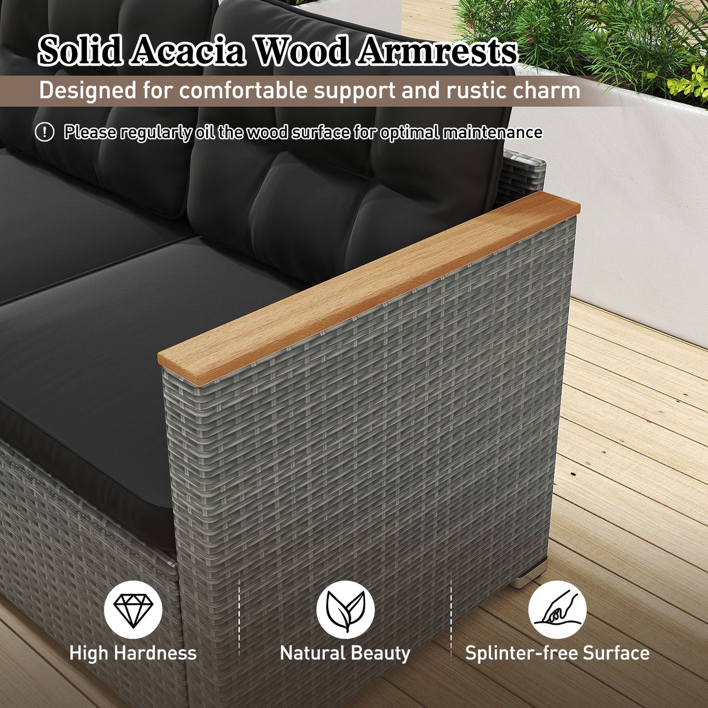 3-Seat Patio Couch Sofa PE Rattan Loveseat Furniture Set with Deep Seating and Cushion-Mix Grey