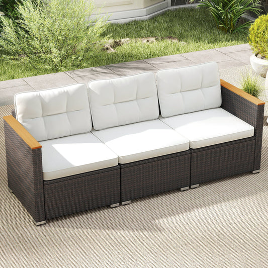 3-Seat Patio Couch Sofa with Deep Seating and Cushion-White - Tampa Home & Garden Store