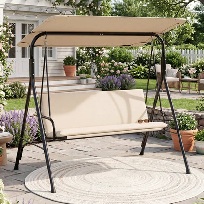 3-Seat Patio Swing Chair and Adjustable Canopy