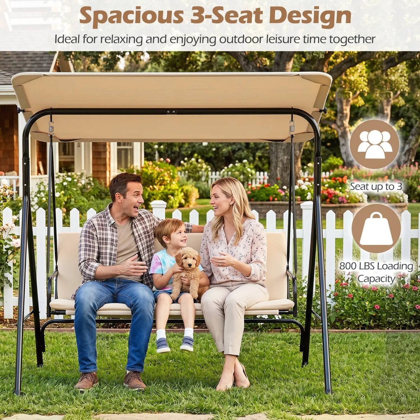 3-Seat Patio Swing Chair and Adjustable Canopy