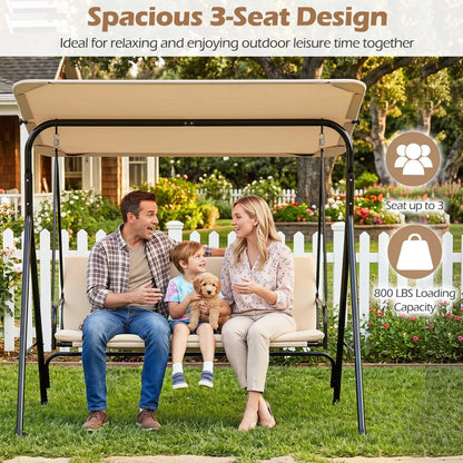 3-Seat Patio Swing Chair and Adjustable Canopy