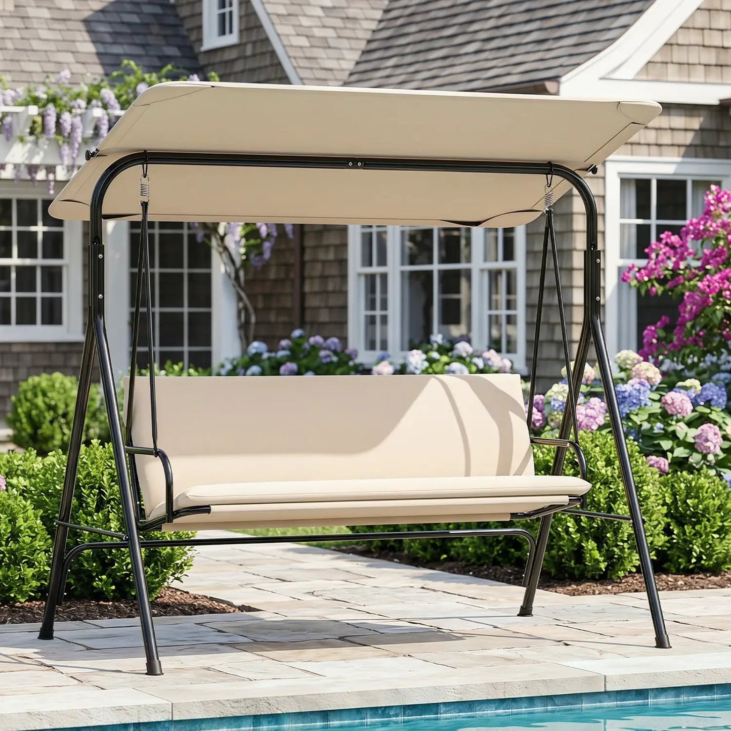 3-Seat Patio Swing Chair and Adjustable Canopy