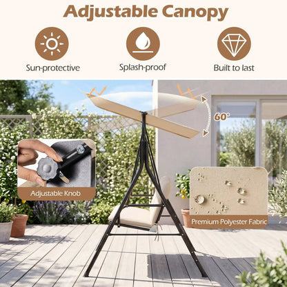 3-Seat Patio Swing Chair and Adjustable Canopy