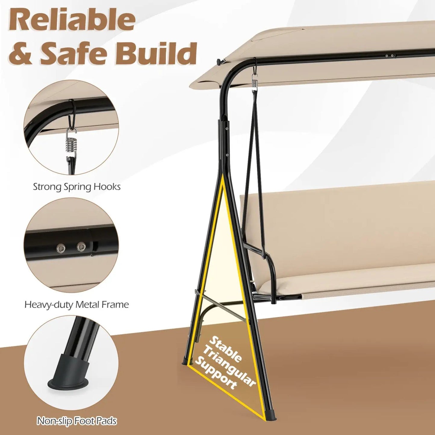 3-Seat Patio Swing Chair and Adjustable Canopy