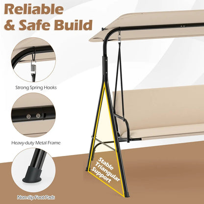 3-Seat Patio Swing Chair and Adjustable Canopy