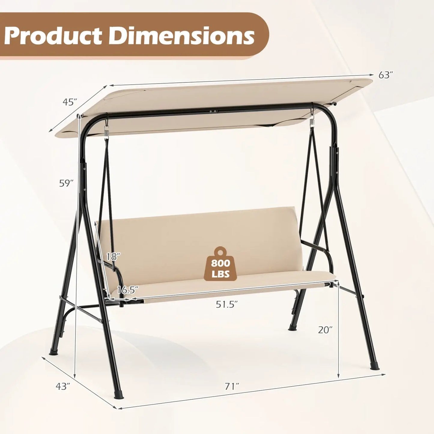 3-Seat Patio Swing Chair and Adjustable Canopy