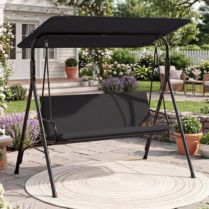 3-Seat Patio Swing Chair and Adjustable Canopy