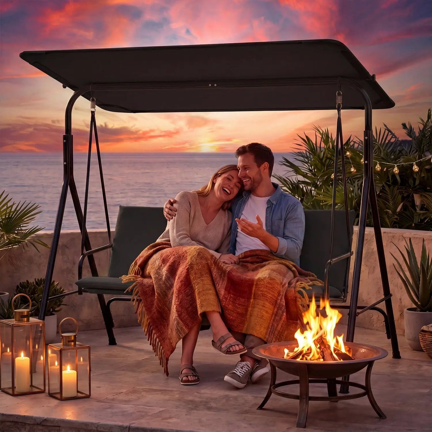 3-Seat Patio Swing Chair and Adjustable Canopy