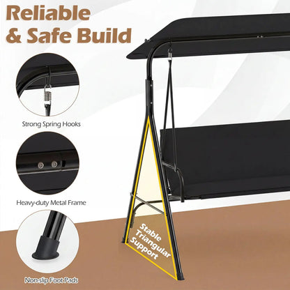 3-Seat Patio Swing Chair and Adjustable Canopy