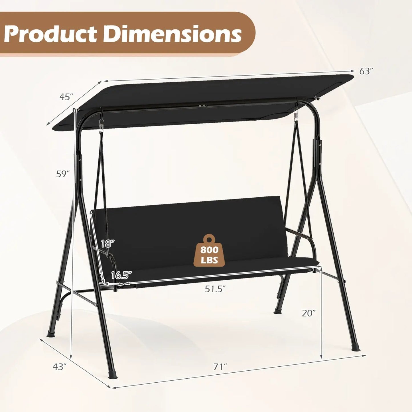 3-Seat Patio Swing Chair and Adjustable Canopy