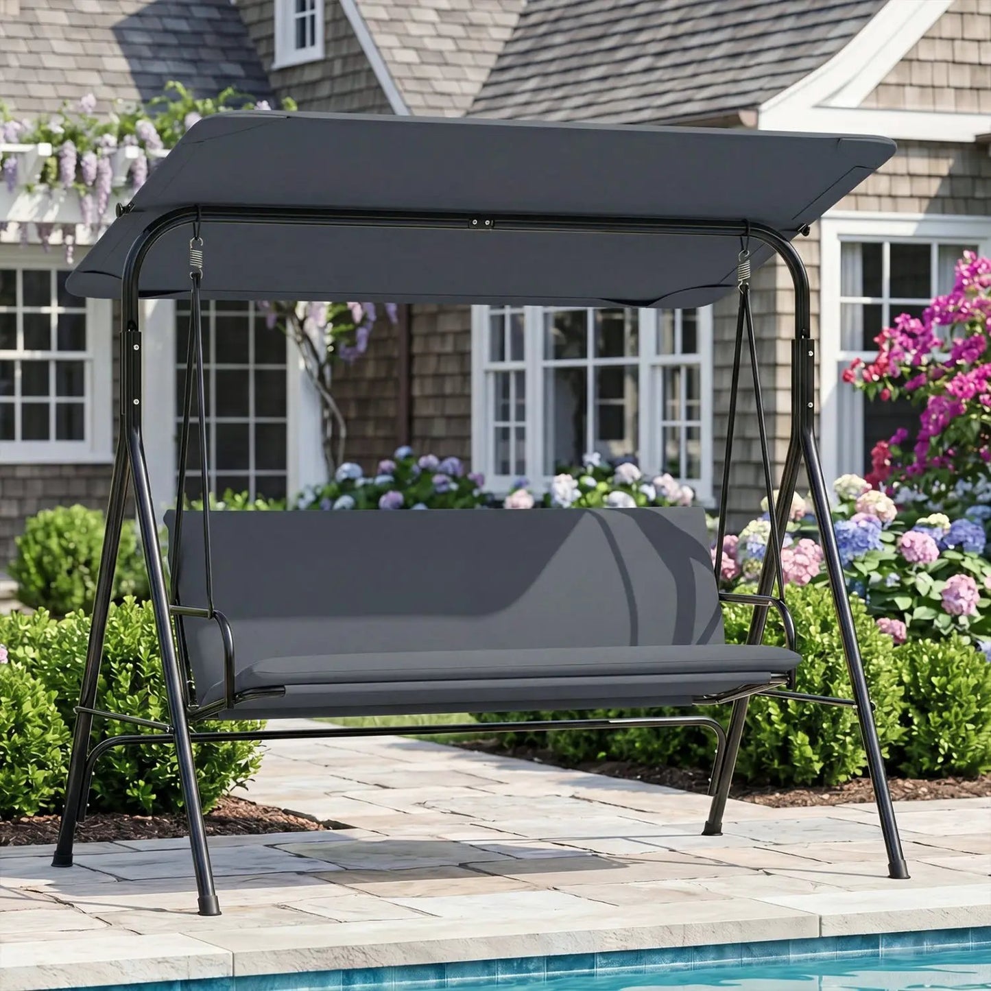 3-Seat Patio Swing Chair and Adjustable Canopy