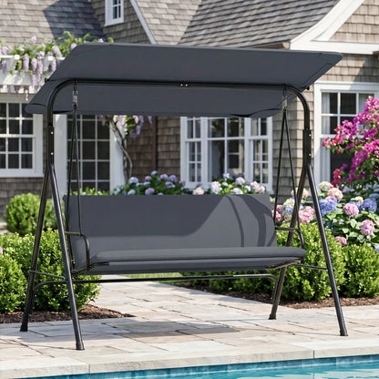 3-Seat Patio Swing Chair and Adjustable Canopy